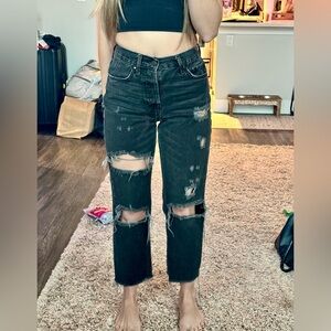 Recycled Cotton Distressed Black Mom Denim Jeans | Size 0 / 24